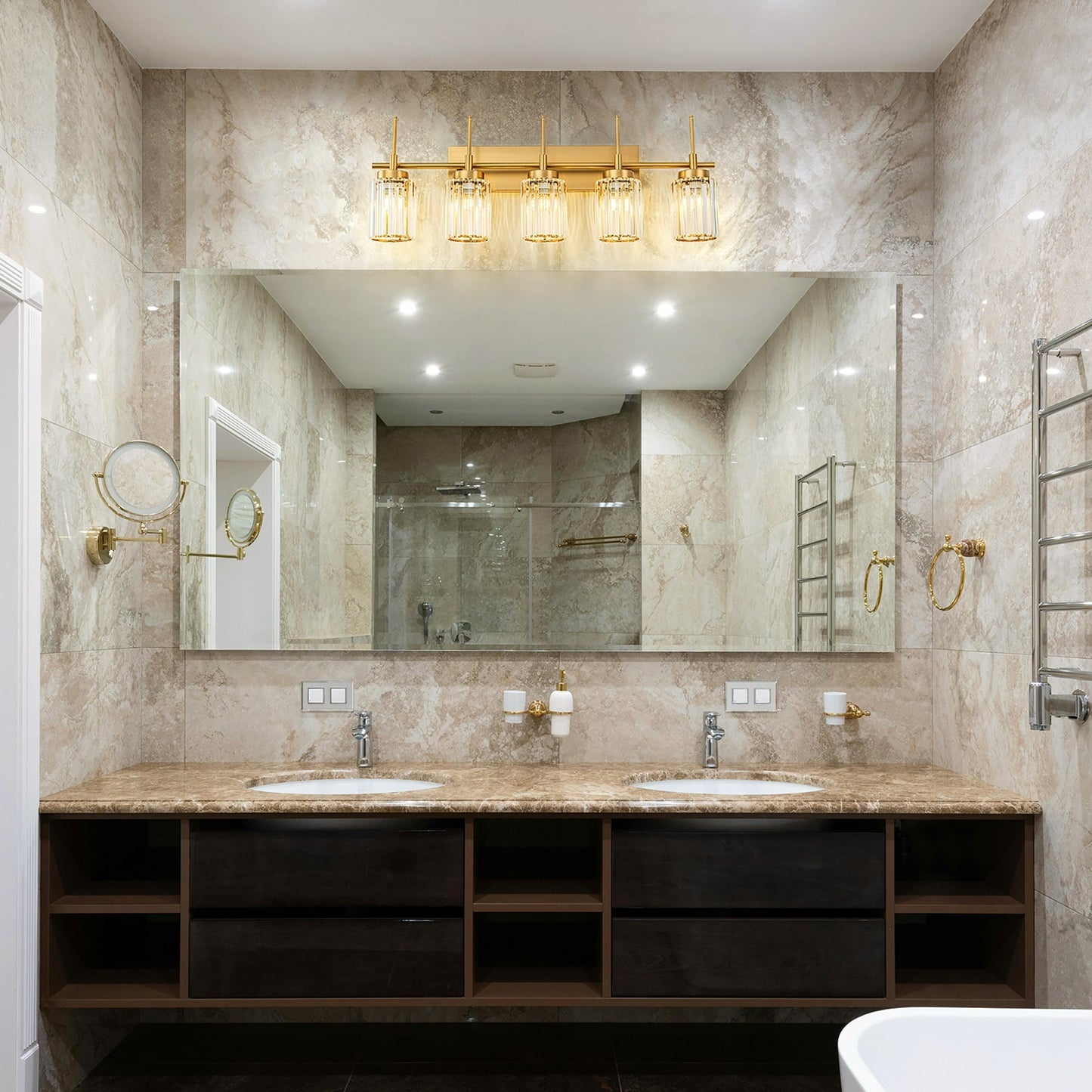 Applique murale moderne dorée à intensité variable, cylindre glamour, cristal, pour salle de bain, luminaire mural.