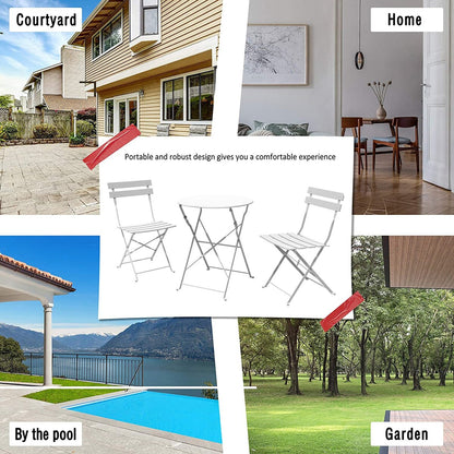 Ensemble de bistro pliable en métal 3 pièces, ensemble de conversation résistant aux intempéries pour l'intérieur et l'extérieur, pour patio, cour, jardin.