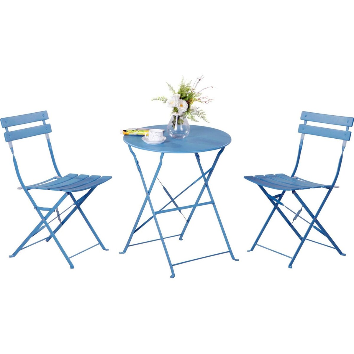 Ensemble de bistro pliable en métal 3 pièces, ensemble de conversation résistant aux intempéries pour l'intérieur et l'extérieur, pour patio, cour, jardin.