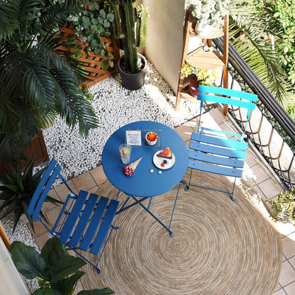 Ensemble de bistro pliable en métal 3 pièces, ensemble de conversation résistant aux intempéries pour l'intérieur et l'extérieur, pour patio, cour, jardin.