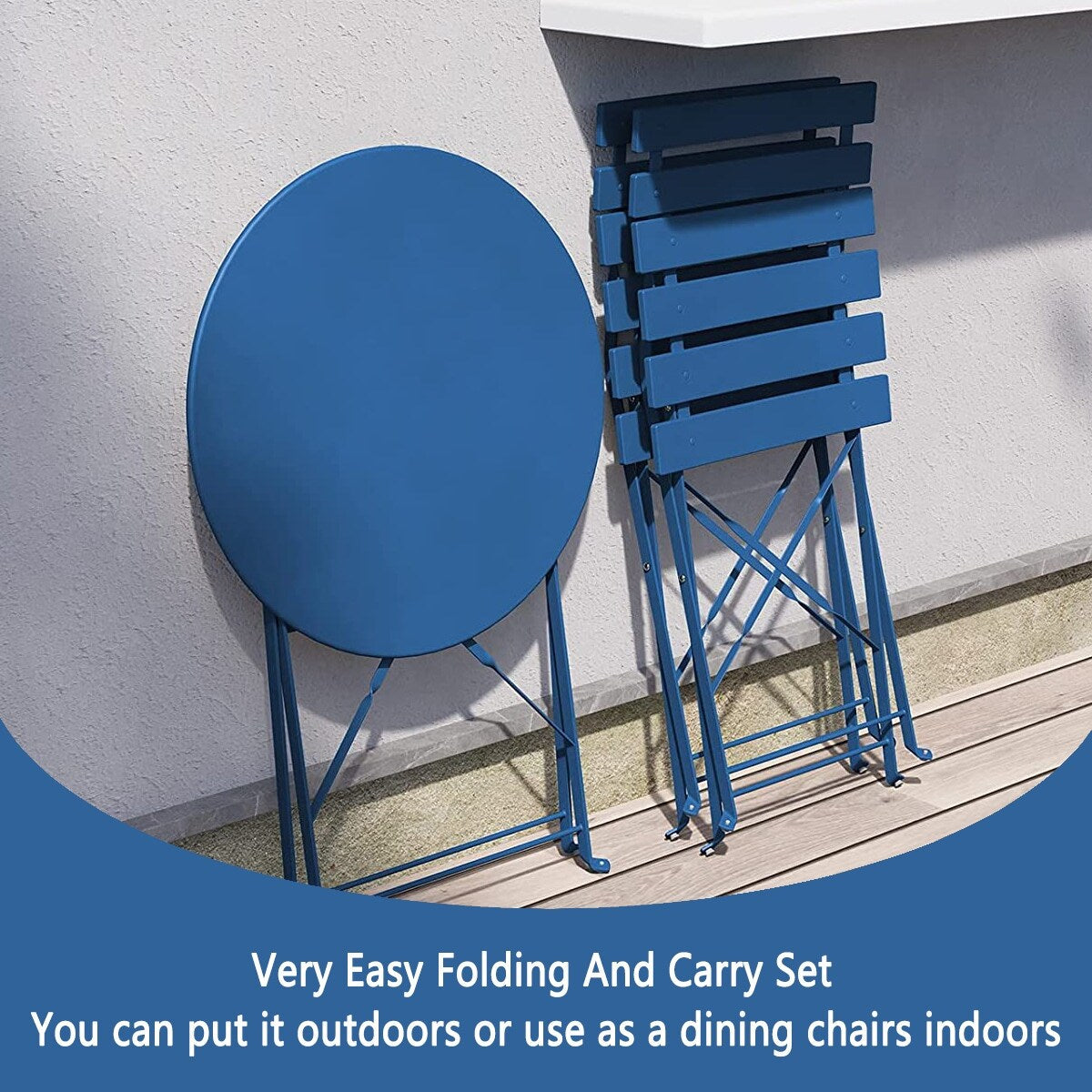 Ensemble de bistro pliable en métal 3 pièces, ensemble de conversation résistant aux intempéries pour l'intérieur et l'extérieur, pour patio, cour, jardin.