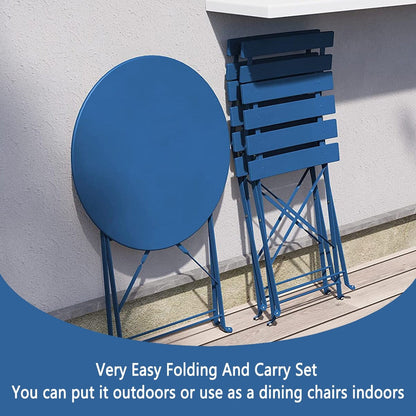 Ensemble de bistro pliable en métal 3 pièces, ensemble de conversation résistant aux intempéries pour l'intérieur et l'extérieur, pour patio, cour, jardin.