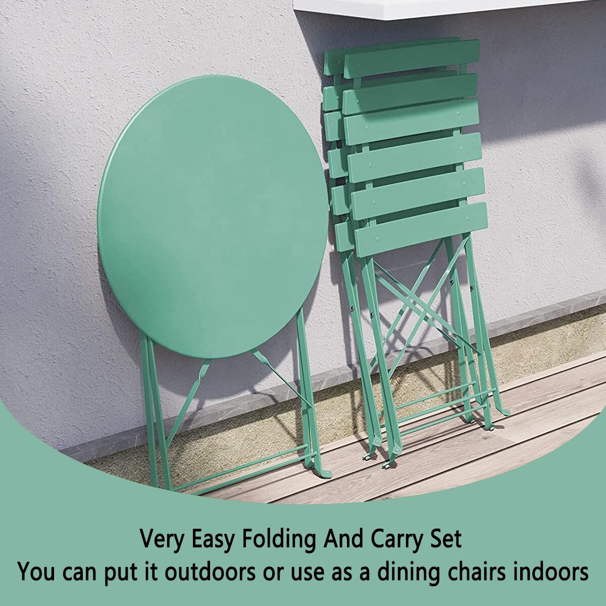 Ensemble de bistro pliable en métal 3 pièces, ensemble de conversation résistant aux intempéries pour l'intérieur et l'extérieur, pour patio, cour, jardin.