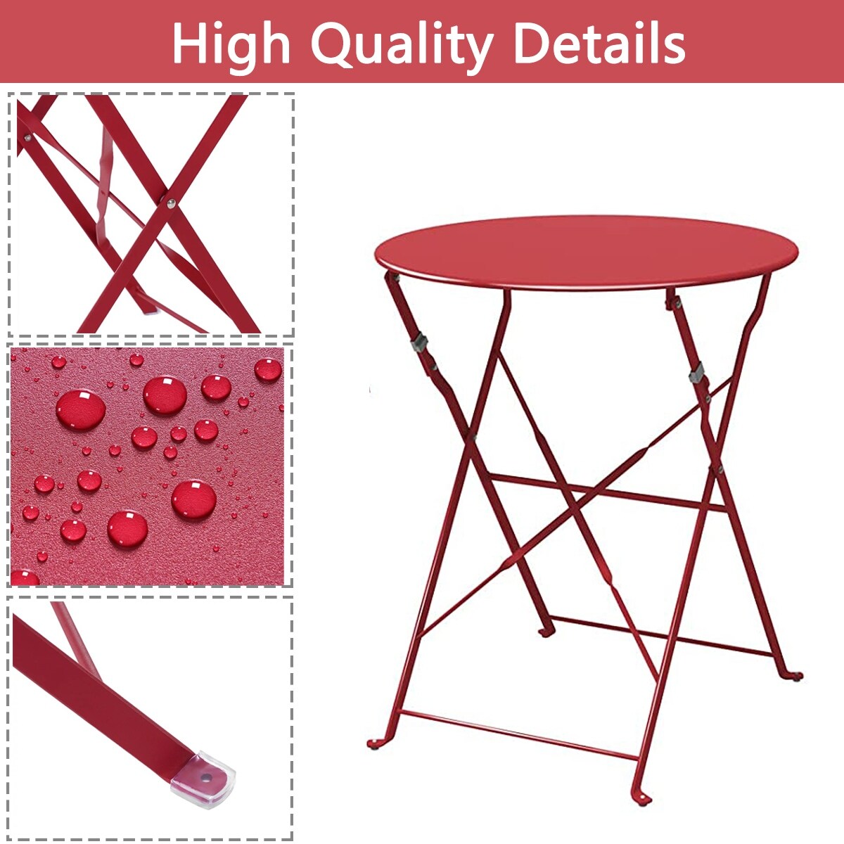 Ensemble de bistro pliable en métal 3 pièces, ensemble de conversation résistant aux intempéries pour l'intérieur et l'extérieur, pour patio, cour, jardin.