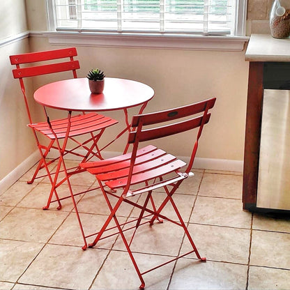 Ensemble de bistro pliable en métal 3 pièces, ensemble de conversation résistant aux intempéries pour l'intérieur et l'extérieur, pour patio, cour, jardin.