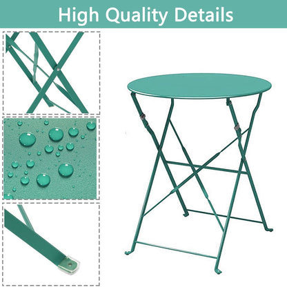 Ensemble de bistro pliable en métal 3 pièces, ensemble de conversation résistant aux intempéries pour l'intérieur et l'extérieur, pour patio, cour, jardin.