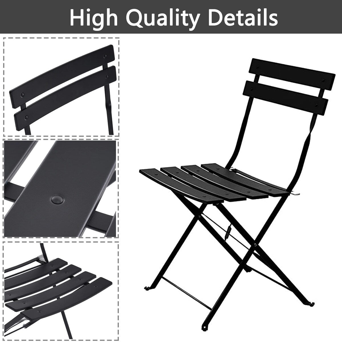 Ensemble de bistro pliable en métal 3 pièces, ensemble de conversation résistant aux intempéries pour l'intérieur et l'extérieur, pour patio, cour, jardin.