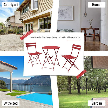 Ensemble de bistro pliable en métal 3 pièces, ensemble de conversation résistant aux intempéries pour l'intérieur et l'extérieur, pour patio, cour, jardin.