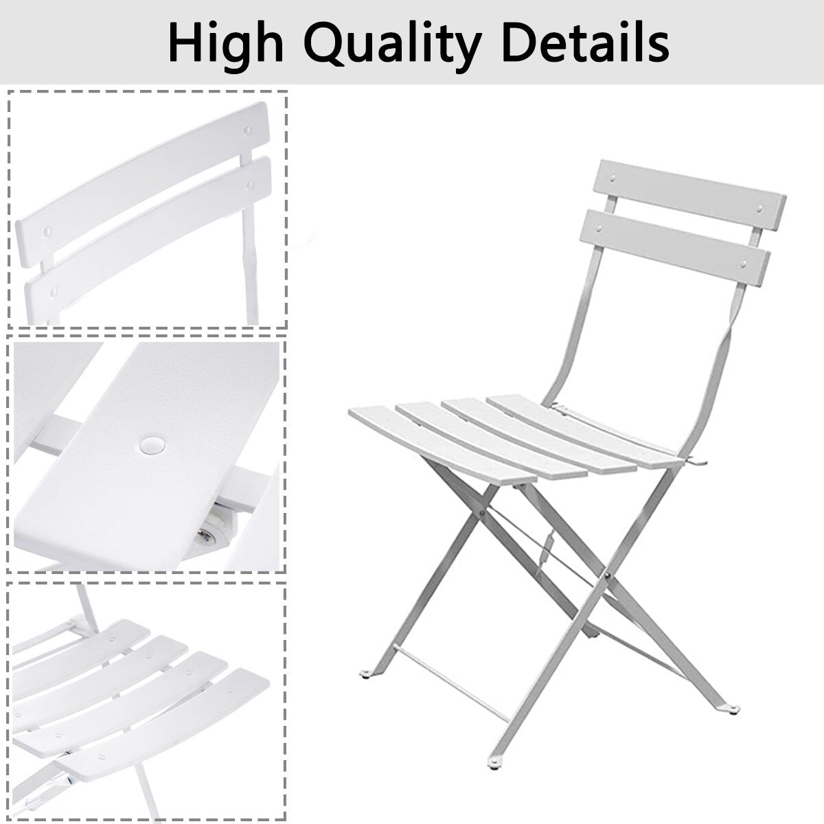 Ensemble de bistro pliable en métal 3 pièces, ensemble de conversation résistant aux intempéries pour l'intérieur et l'extérieur, pour patio, cour, jardin.