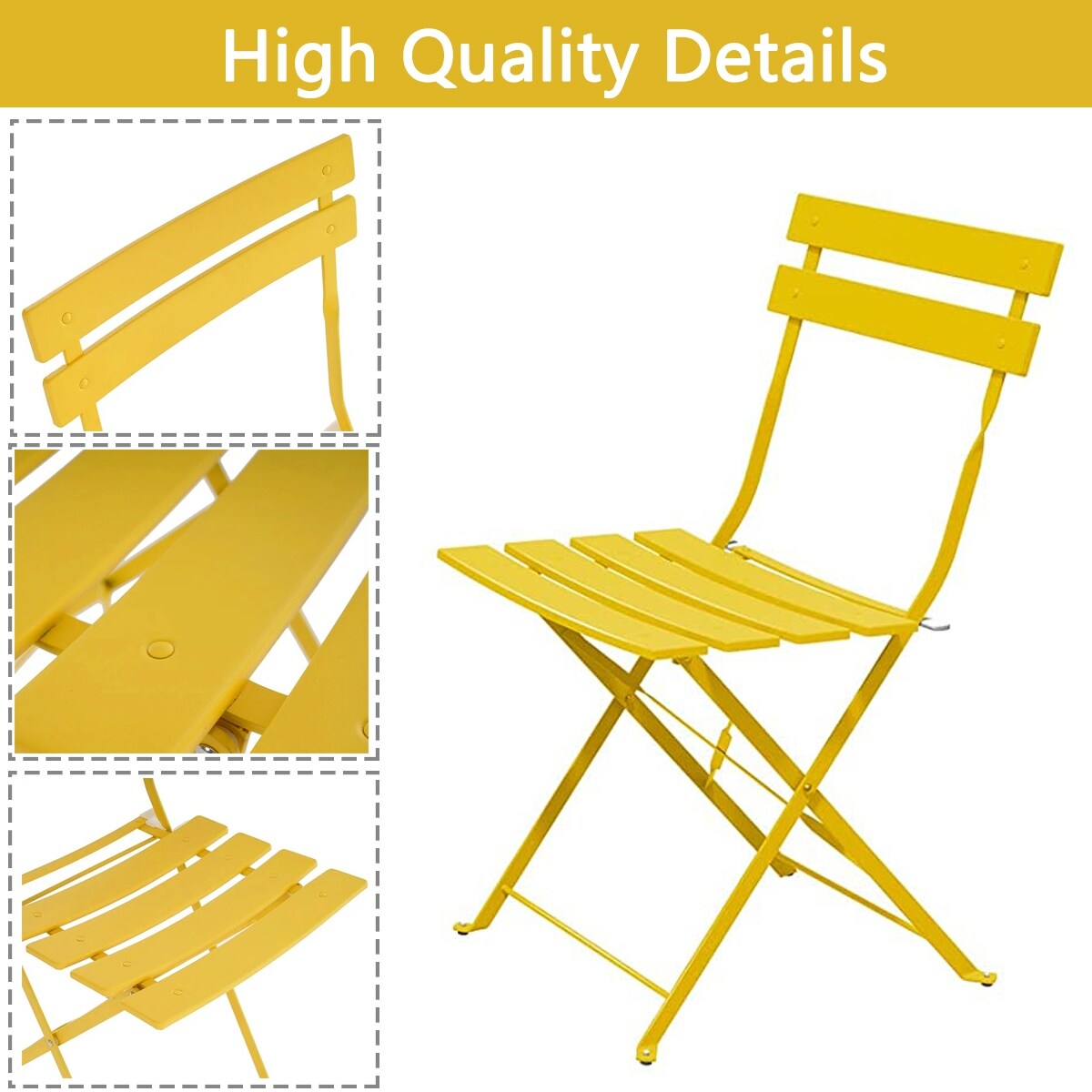 Ensemble de bistro pliable en métal 3 pièces, ensemble de conversation résistant aux intempéries pour l'intérieur et l'extérieur, pour patio, cour, jardin.