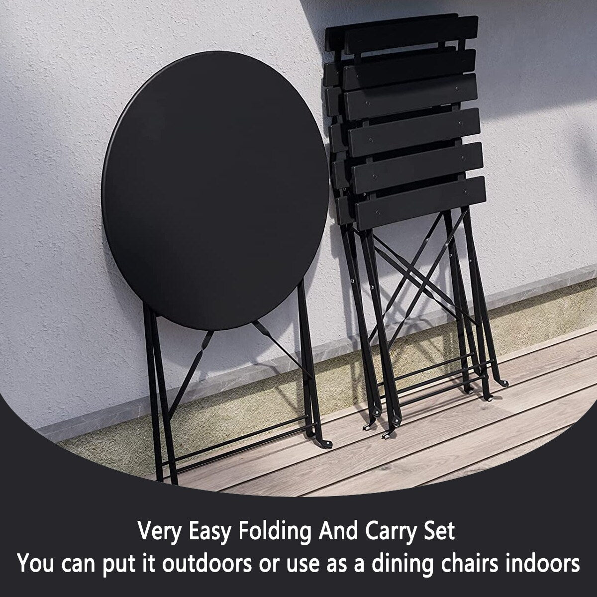 Ensemble de bistro pliable en métal 3 pièces, ensemble de conversation résistant aux intempéries pour l'intérieur et l'extérieur, pour patio, cour, jardin.