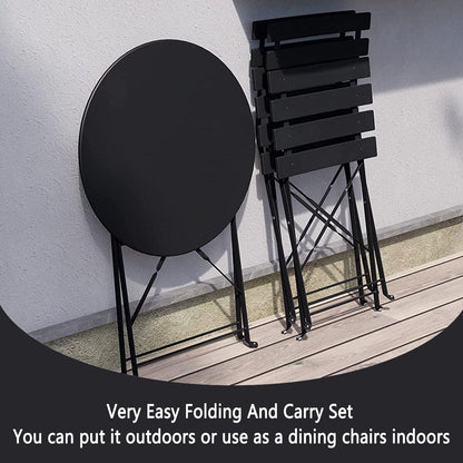 Ensemble de bistro pliable en métal 3 pièces, ensemble de conversation résistant aux intempéries pour l'intérieur et l'extérieur, pour patio, cour, jardin.