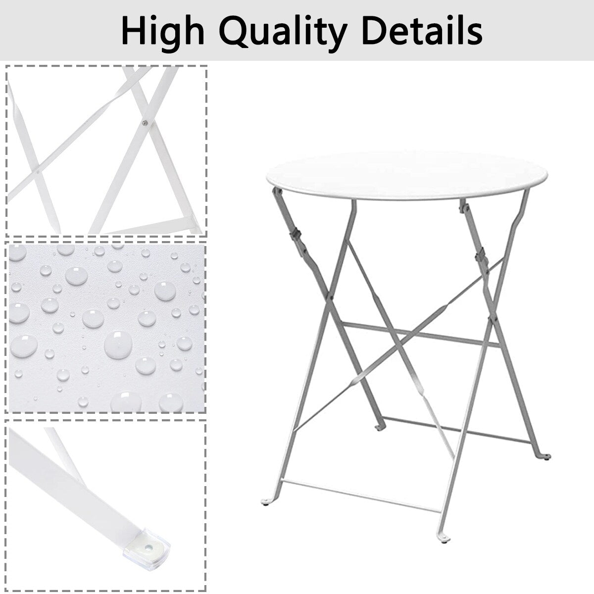 Ensemble de bistro pliable en métal 3 pièces, ensemble de conversation résistant aux intempéries pour l'intérieur et l'extérieur, pour patio, cour, jardin.