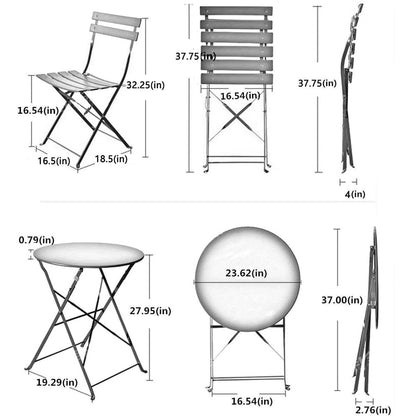 Ensemble de bistro pliable en métal 3 pièces, ensemble de conversation résistant aux intempéries pour l'intérieur et l'extérieur, pour patio, cour, jardin.