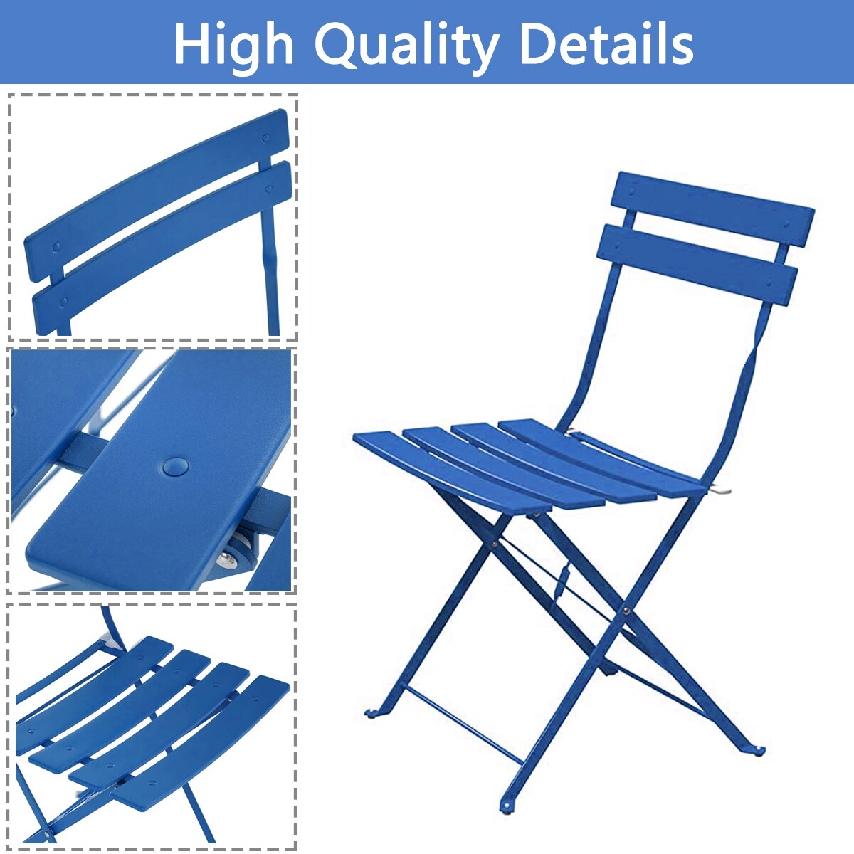 Ensemble de bistro pliable en métal 3 pièces, ensemble de conversation résistant aux intempéries pour l'intérieur et l'extérieur, pour patio, cour, jardin.