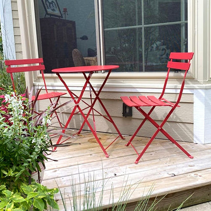 Ensemble de bistro pliable en métal 3 pièces, ensemble de conversation résistant aux intempéries pour l'intérieur et l'extérieur, pour patio, cour, jardin.