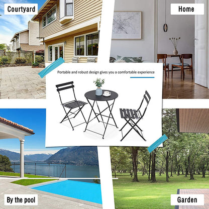 Ensemble de bistro pliable en métal 3 pièces, ensemble de conversation résistant aux intempéries pour l'intérieur et l'extérieur, pour patio, cour, jardin.