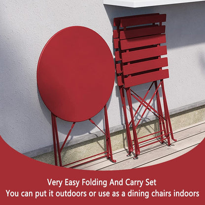 Ensemble de bistro pliable en métal 3 pièces, ensemble de conversation résistant aux intempéries pour l'intérieur et l'extérieur, pour patio, cour, jardin.