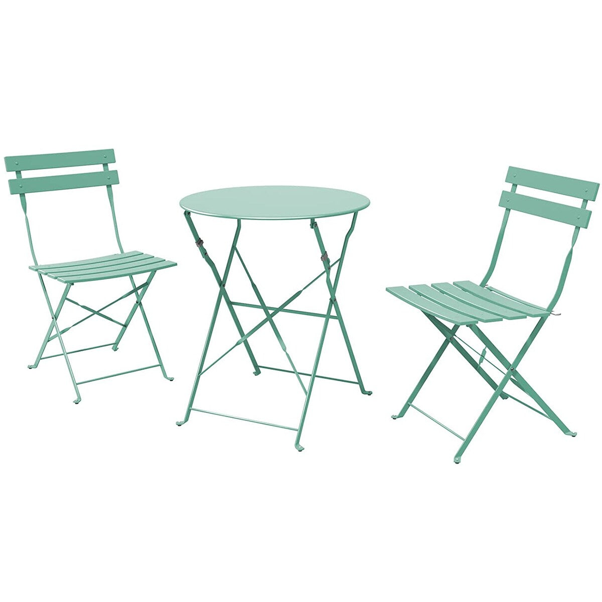 Ensemble de bistro pliable en métal 3 pièces, ensemble de conversation résistant aux intempéries pour l'intérieur et l'extérieur, pour patio, cour, jardin.