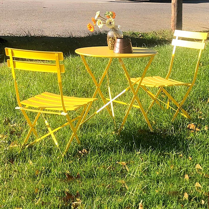 Ensemble de bistro pliable en métal 3 pièces, ensemble de conversation résistant aux intempéries pour l'intérieur et l'extérieur, pour patio, cour, jardin.