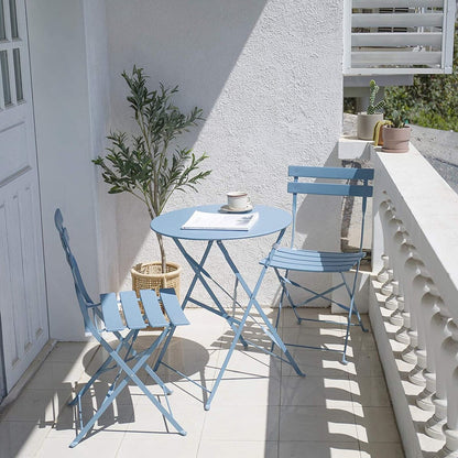 Ensemble de bistro pliable en métal 3 pièces, ensemble de conversation résistant aux intempéries pour l'intérieur et l'extérieur, pour patio, cour, jardin.