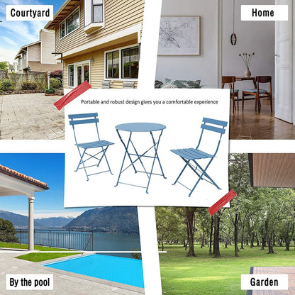 Ensemble de bistro pliable en métal 3 pièces, ensemble de conversation résistant aux intempéries pour l'intérieur et l'extérieur, pour patio, cour, jardin.