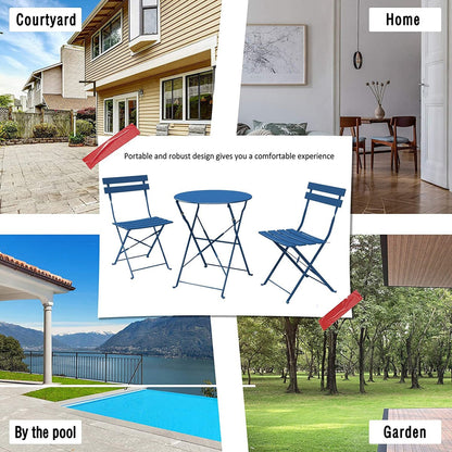 Ensemble de bistro pliable en métal 3 pièces, ensemble de conversation résistant aux intempéries pour l'intérieur et l'extérieur, pour patio, cour, jardin.