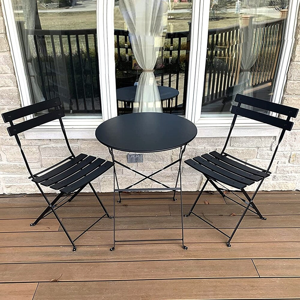 Ensemble de bistro pliable en métal 3 pièces, ensemble de conversation résistant aux intempéries pour l'intérieur et l'extérieur, pour patio, cour, jardin.