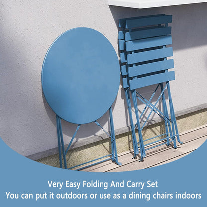 Ensemble de bistro pliable en métal 3 pièces, ensemble de conversation résistant aux intempéries pour l'intérieur et l'extérieur, pour patio, cour, jardin.