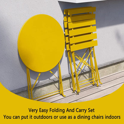 Ensemble de bistro pliable en métal 3 pièces, ensemble de conversation résistant aux intempéries pour l'intérieur et l'extérieur, pour patio, cour, jardin.