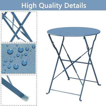 Ensemble de bistro pliable en métal 3 pièces, ensemble de conversation résistant aux intempéries pour l'intérieur et l'extérieur, pour patio, cour, jardin.