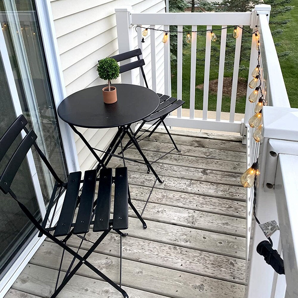 Ensemble de bistro pliable en métal 3 pièces, ensemble de conversation résistant aux intempéries pour l'intérieur et l'extérieur, pour patio, cour, jardin.