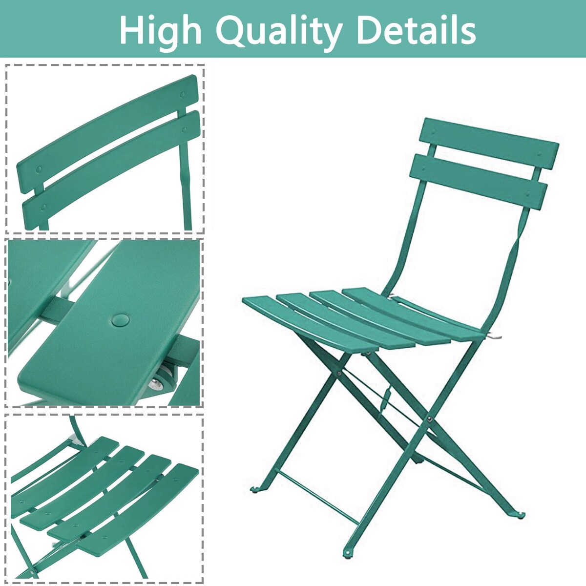 Ensemble de bistro pliable en métal 3 pièces, ensemble de conversation résistant aux intempéries pour l'intérieur et l'extérieur, pour patio, cour, jardin.