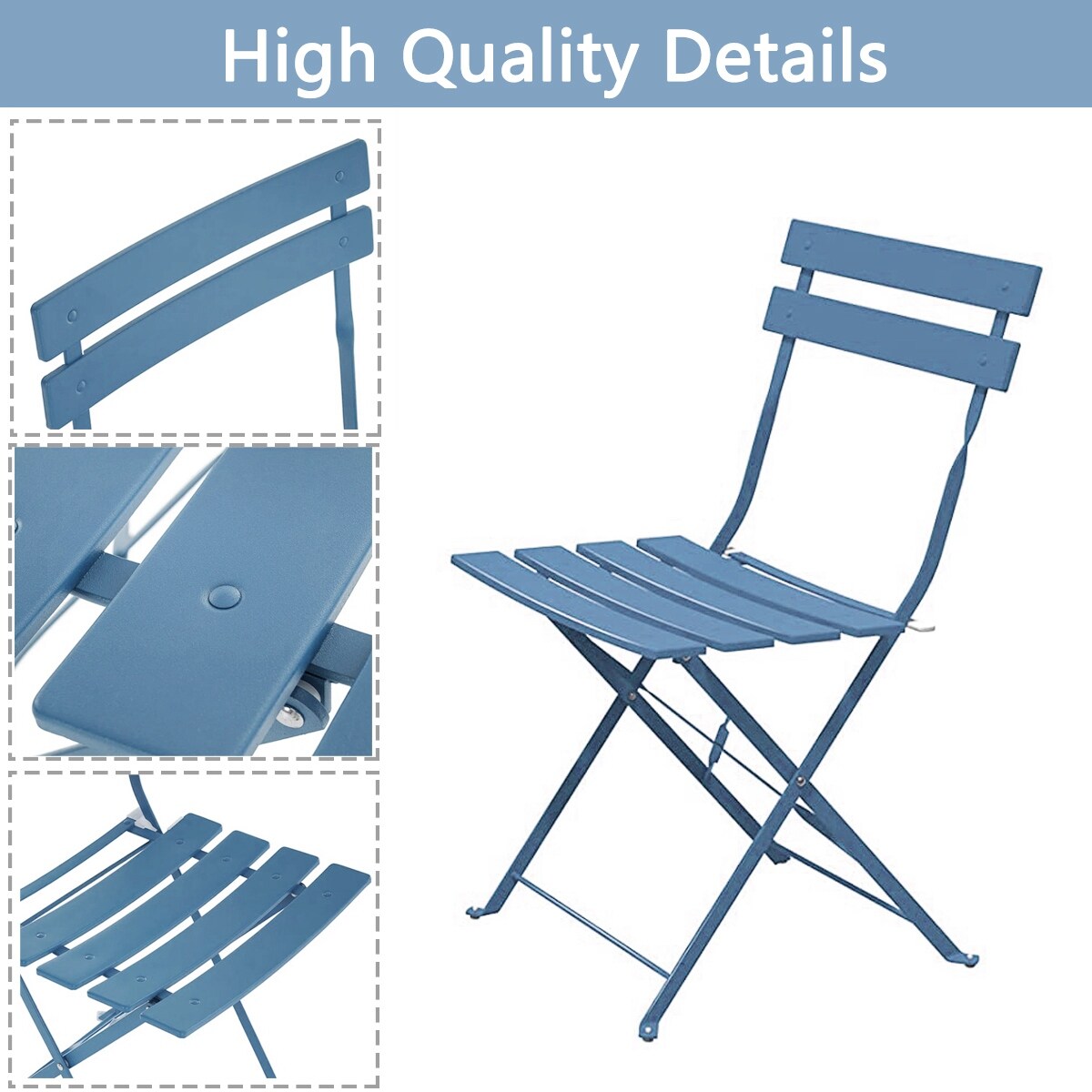 Ensemble de bistro pliable en métal 3 pièces, ensemble de conversation résistant aux intempéries pour l'intérieur et l'extérieur, pour patio, cour, jardin.