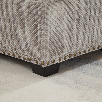 Canapé d'angle en chenille en forme de L moderne avec lit escamotable, assises de rangement, pouf et 2 coussins pour le salon.