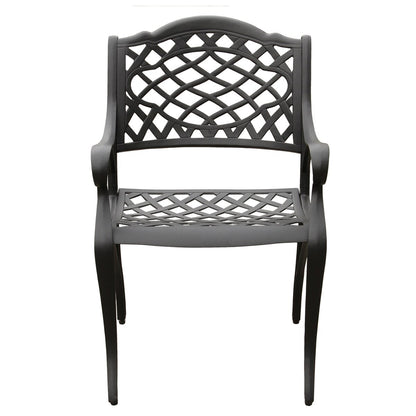 Ensemble de repas de patio hexagonal moderne et décoratif en aluminium et maille, 63 pouces, avec plateau tournant et six chaises - N/A