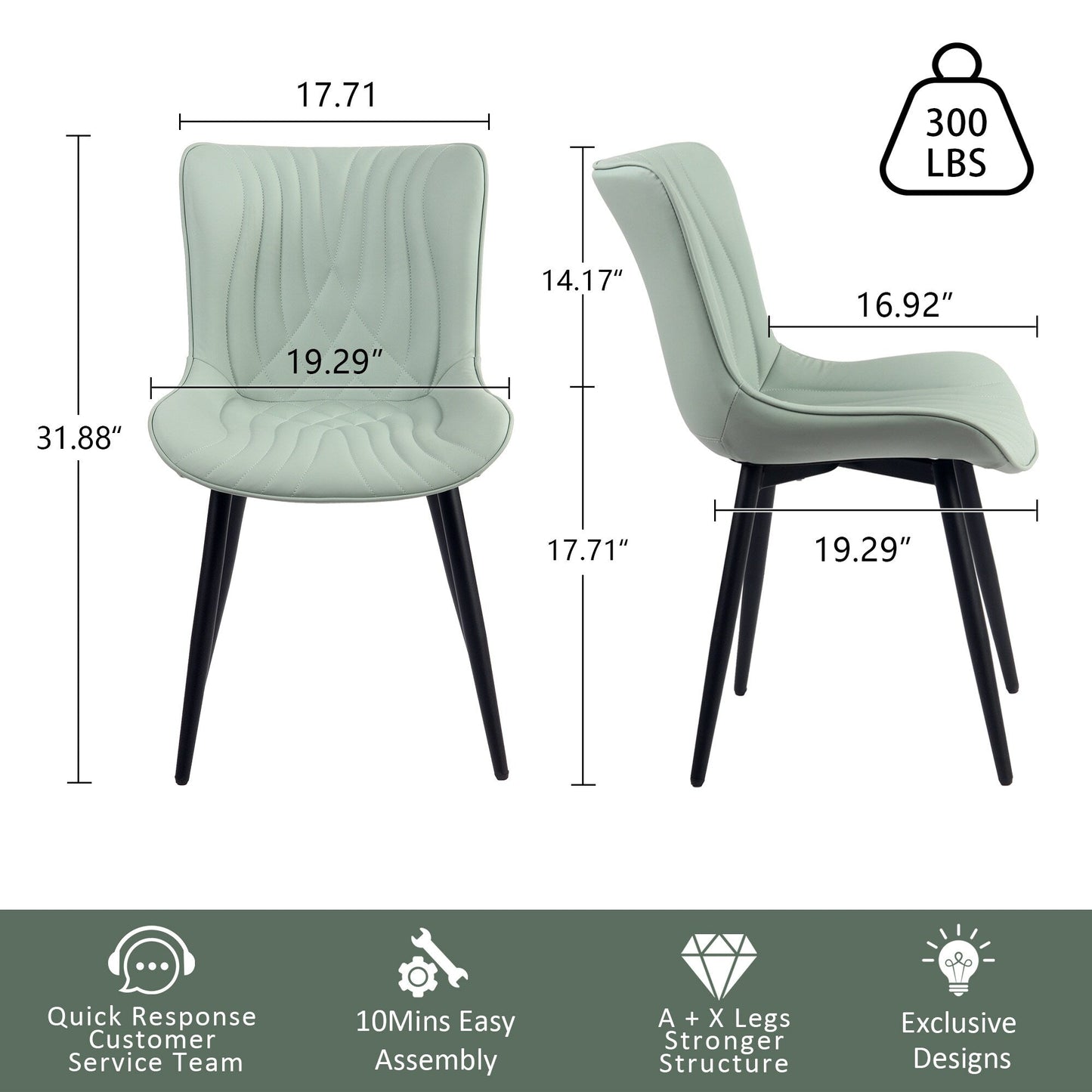 Lot de 2 chaises de salle à manger modernes en cuir capitonné sans accoudoirs