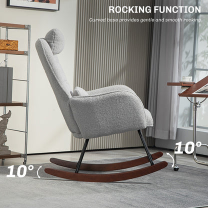 Chaise à bascule moderne en tissu pour chambre d'enfant, avec dossier haut, appuie-tête et coussin lombaire, pour salon ou chambre à coucher.