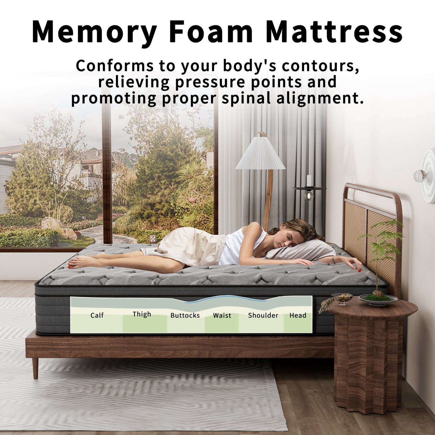 Modland Matelas hybride à ressorts ensachés de 35,5 cm (14 pouces) à sommier européen, densité moyenne, livré dans une boîte