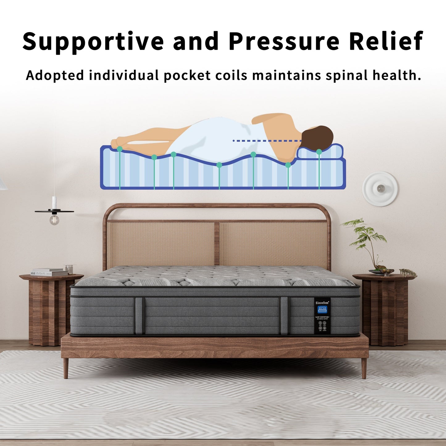 Modland Matelas hybride à ressorts ensachés de 35,5 cm (14 pouces) à sommier européen, densité moyenne, livré dans une boîte