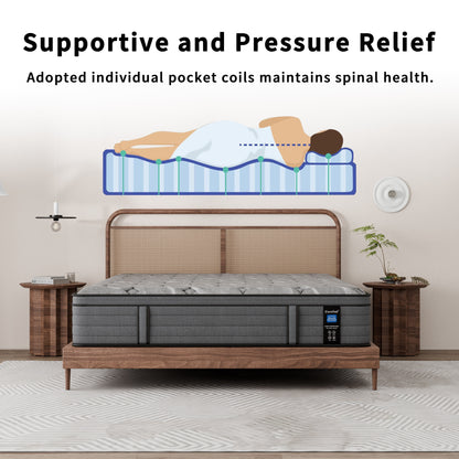 Modland Matelas hybride à ressorts ensachés de 35,5 cm (14 pouces) à sommier européen, densité moyenne, livré dans une boîte