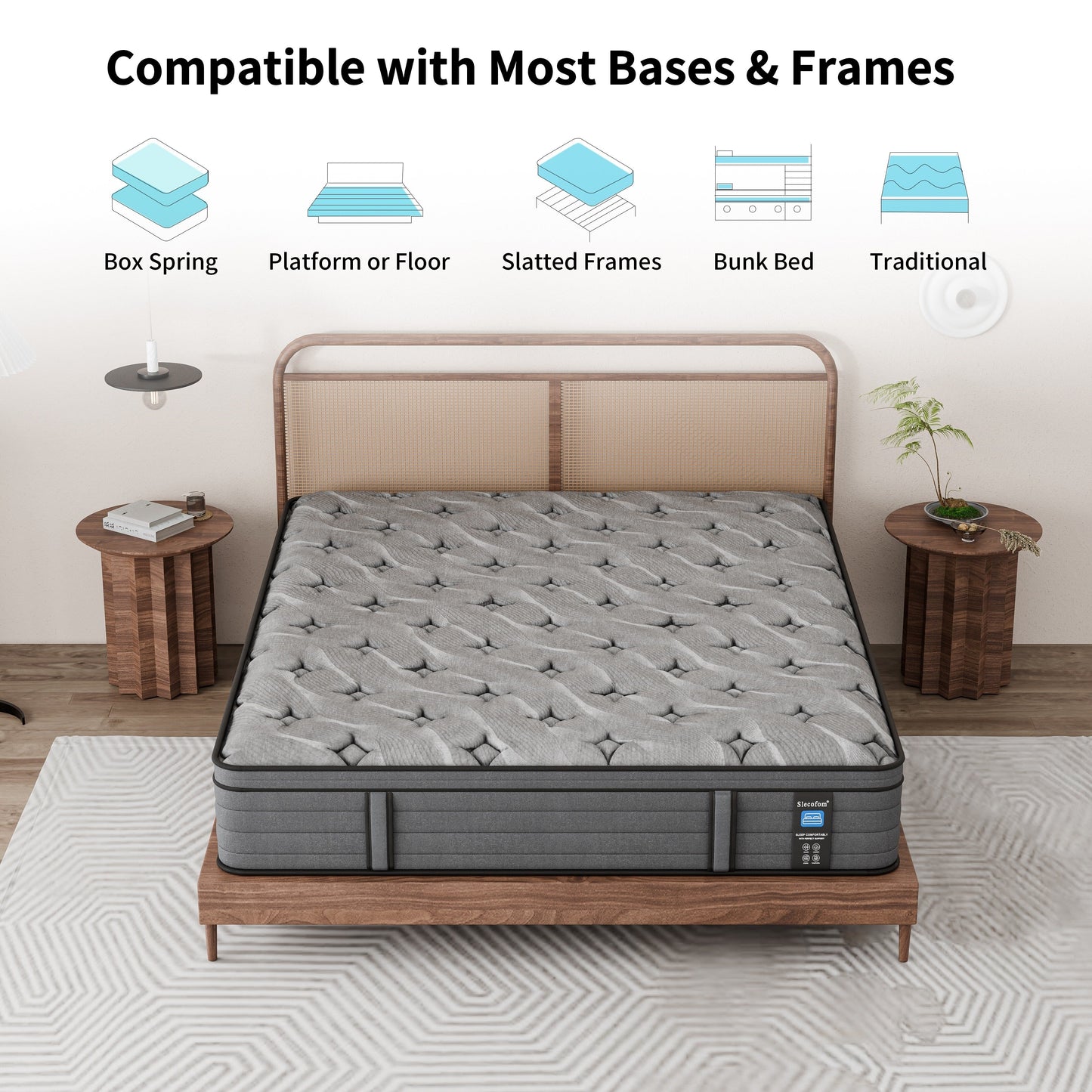 Modland Matelas hybride à ressorts ensachés de 35,5 cm (14 pouces) à sommier européen, densité moyenne, livré dans une boîte