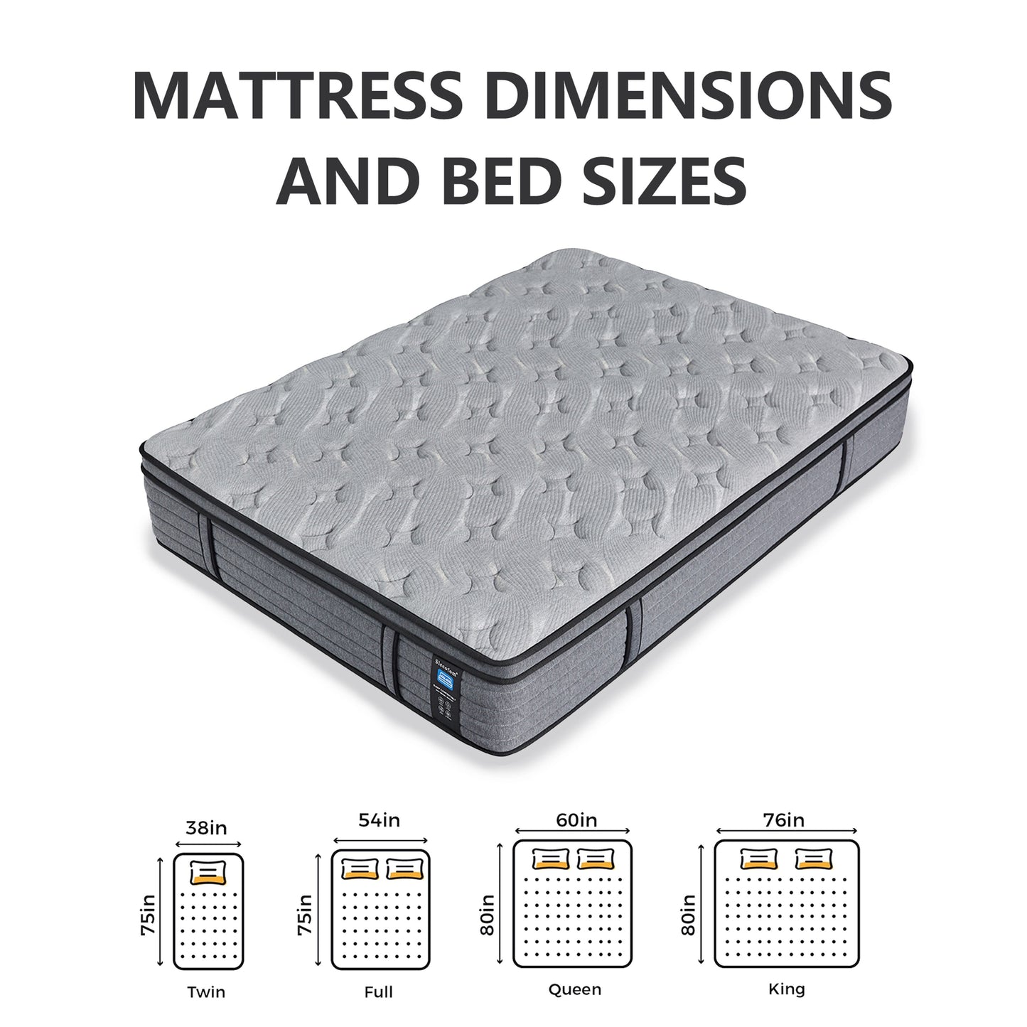 Modland Matelas hybride à ressorts ensachés de 35,5 cm (14 pouces) à sommier européen, densité moyenne, livré dans une boîte