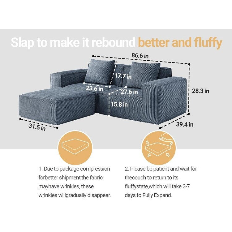 Canapé-lit convertible modulable 2 places en velours côtelé gris.