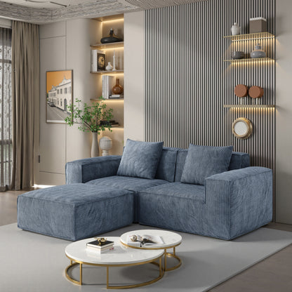 Canapé-lit convertible modulable 2 places en velours côtelé gris.