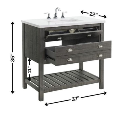 Meuble-lavabo de salle de bain simple Monterey 37, style farmhouse, avec plan de travail.