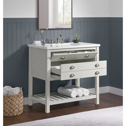 Meuble-lavabo de salle de bain simple Monterey 37, style farmhouse, avec plan de travail.