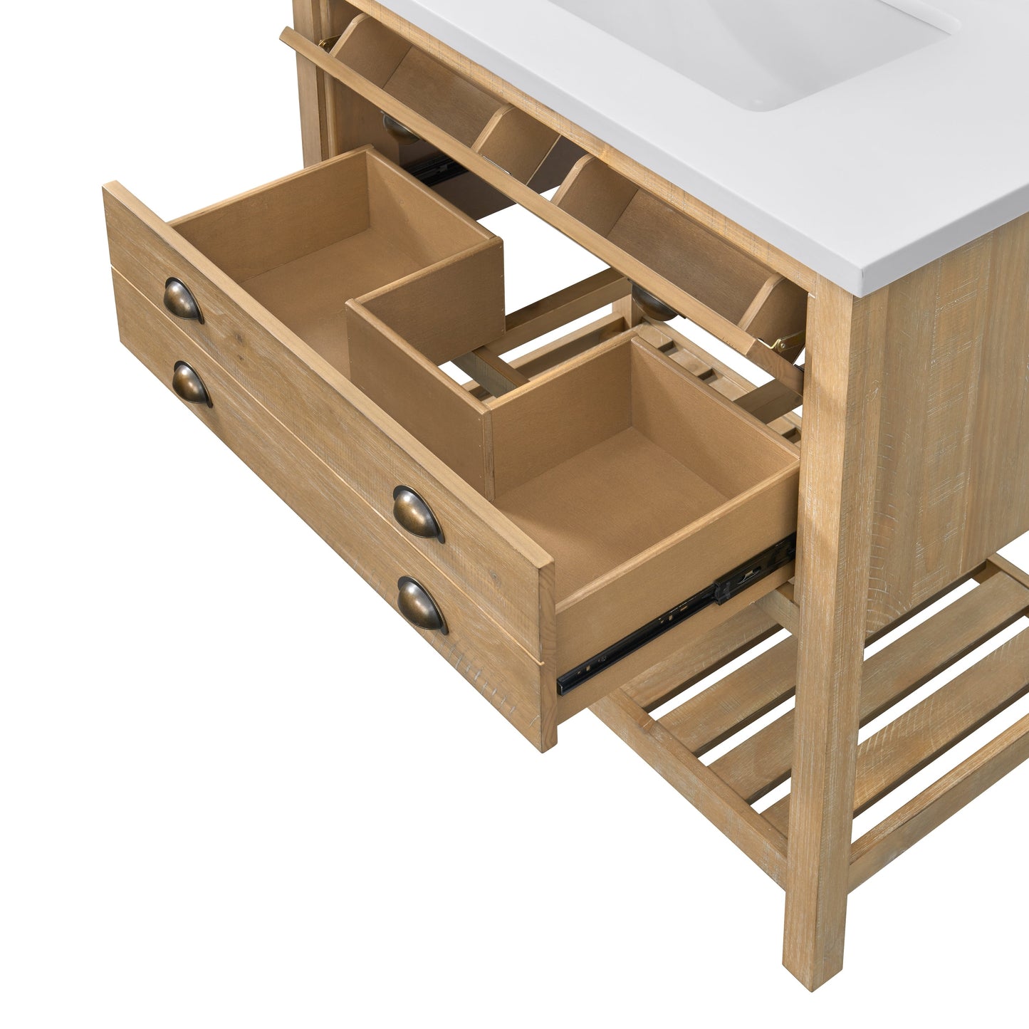 Meuble-lavabo de salle de bain simple Monterey 37, style farmhouse, avec plan de travail.