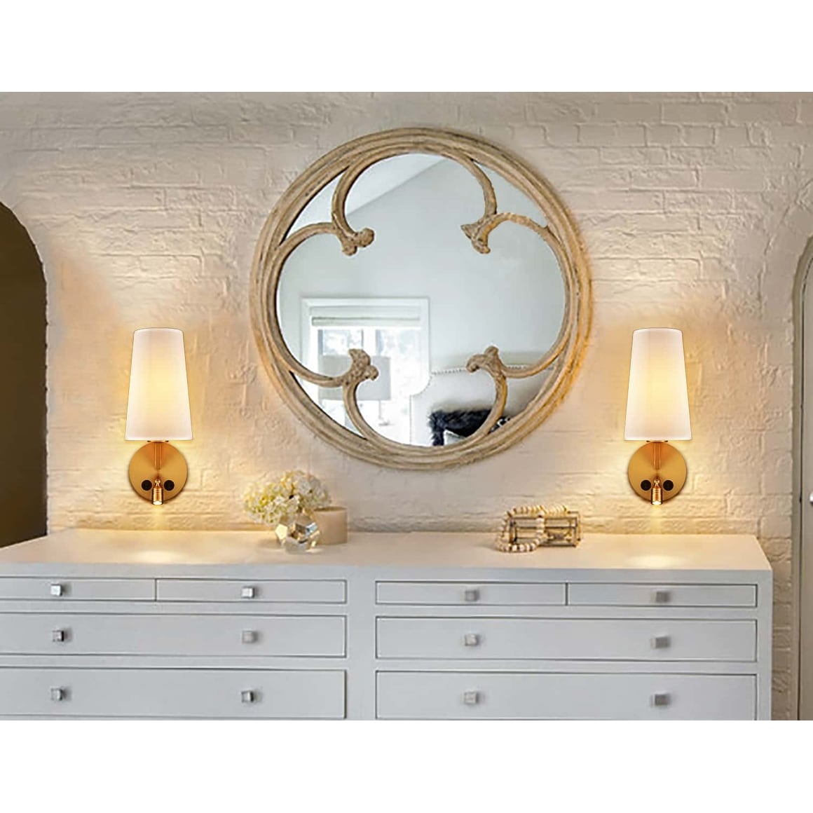 Ensemble de 2 appliques murales Morbihan, lampes murales en tissu avec port USB et interrupteur.