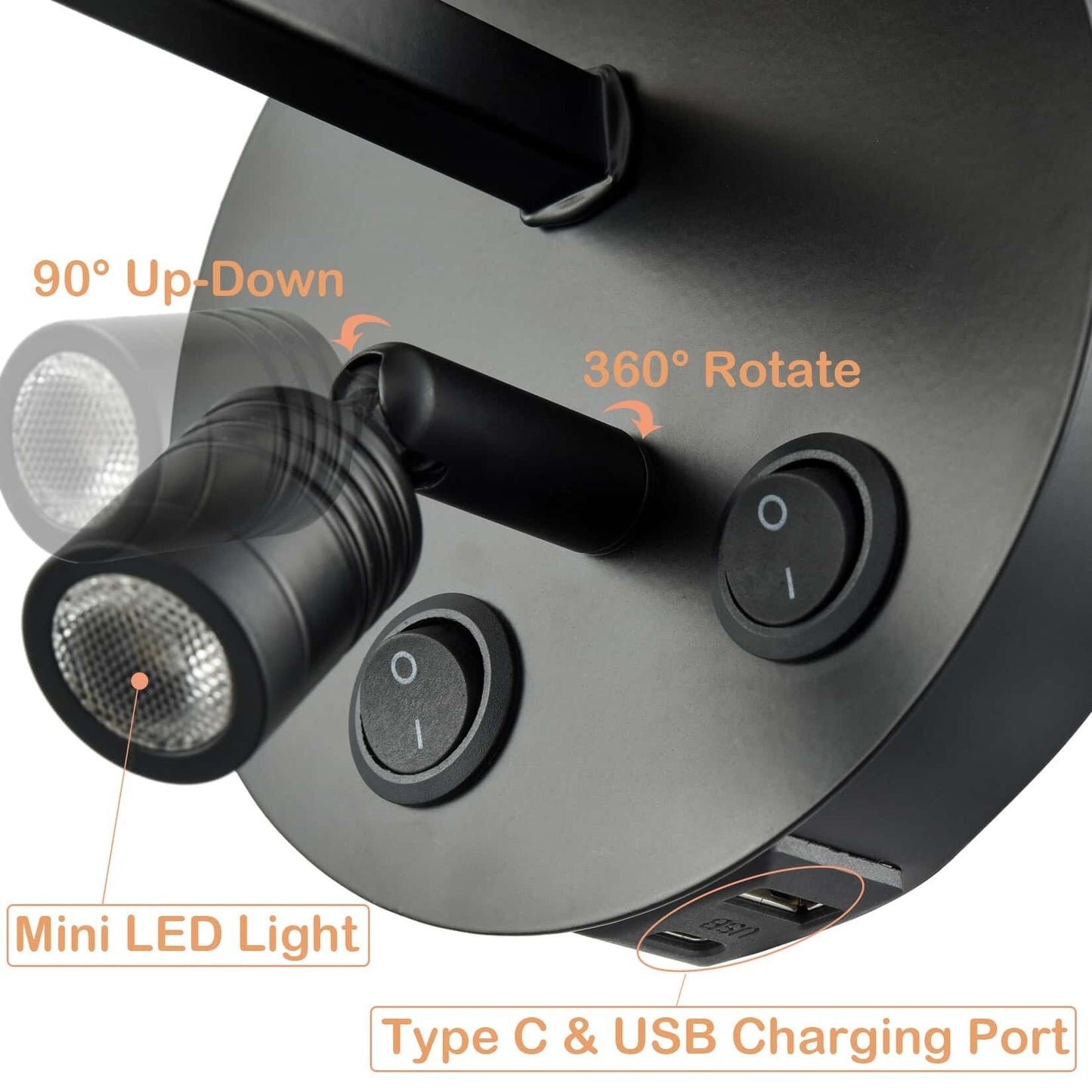 Ensemble de 2 appliques murales Morbihan, lampes murales en tissu avec port USB et interrupteur.